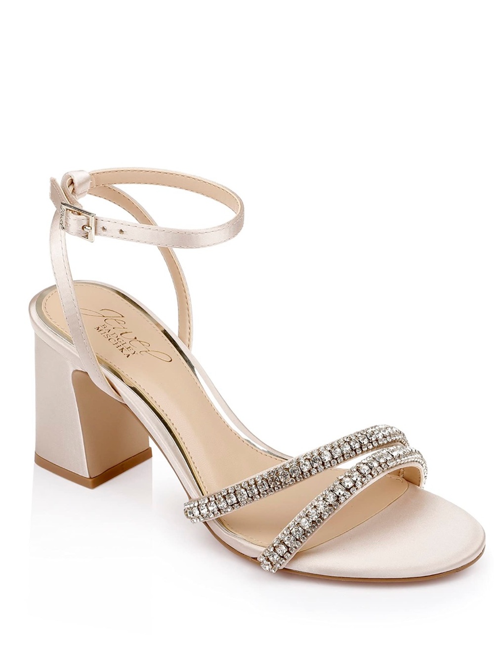 New Jewel Badgley Mischka Rosa Gemstone Block Heel Sandal